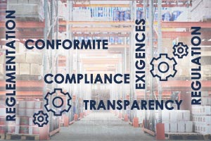 Mots techniques sur un entrepôt de stockage en fond