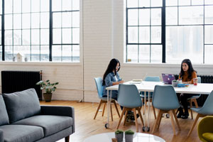 2 employées travaillent dans leur office devant un ordinateur