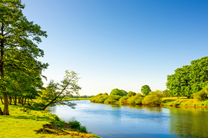 Paysage estival avec prairies et rivière