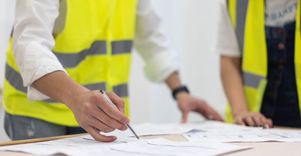 Ingénieurs sur plan de construction