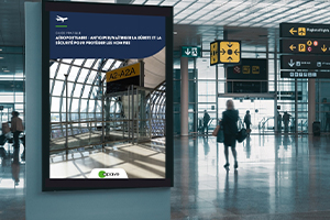 Une affiche représentant le guide sectoriel Apave dans un hall d'Aéroport