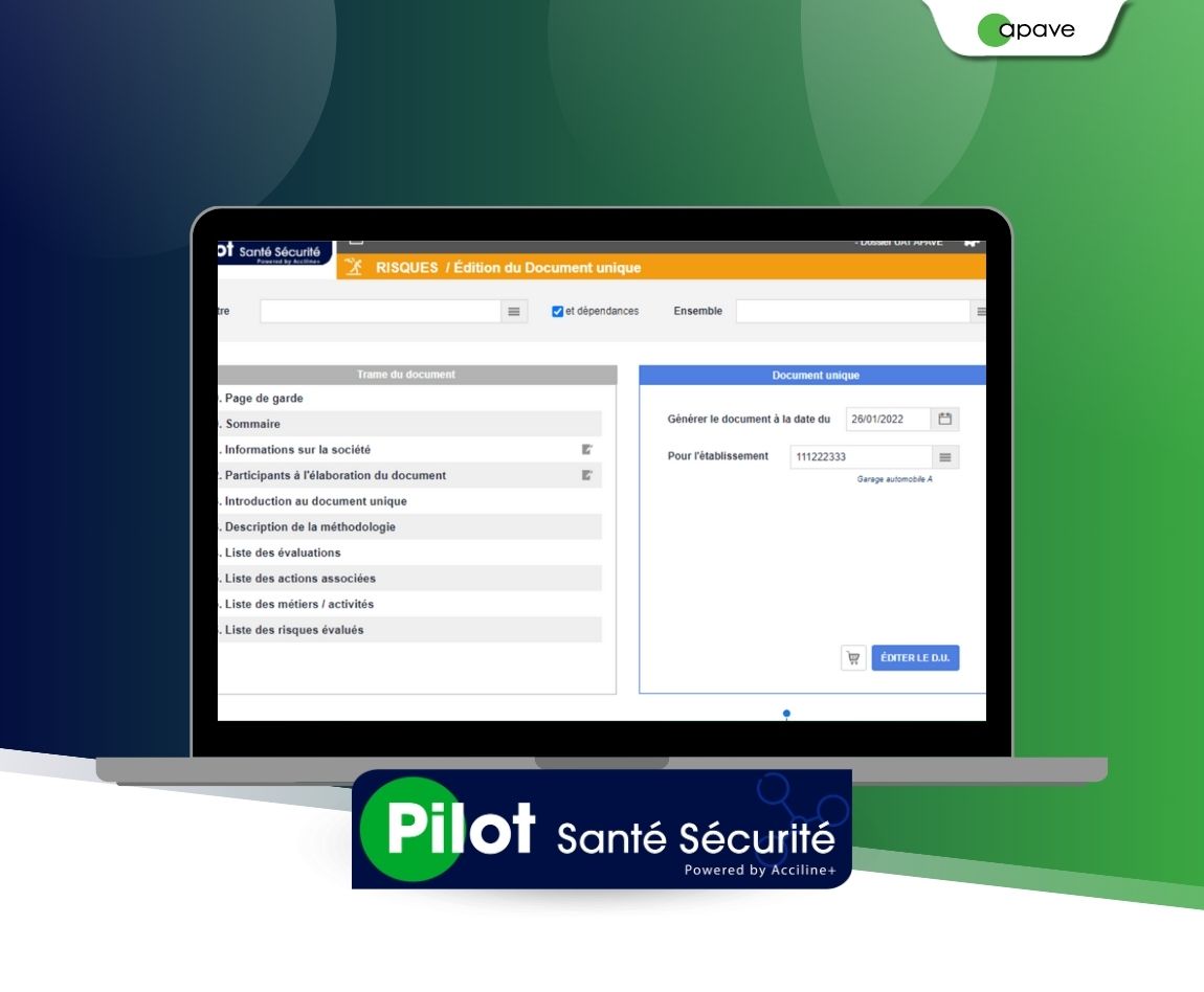 Des captures écran de la solution digitale Apave Pilot Santé Sécurité