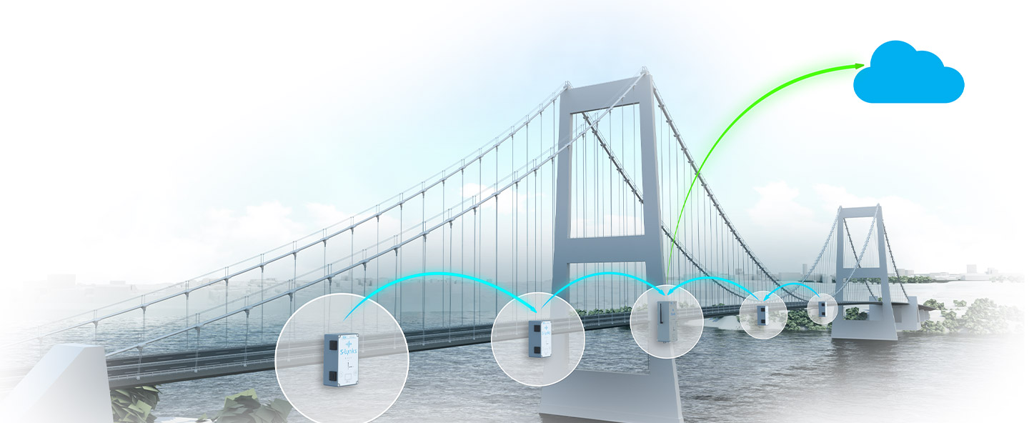 Schéma d'un pont avec des capteurs sismiques