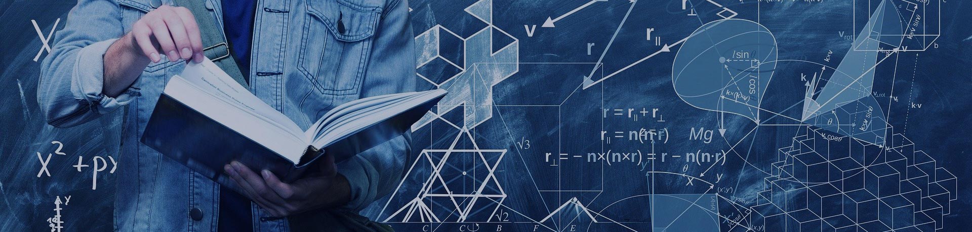 uomo con un libro in mano su uno sfondo di equazioni