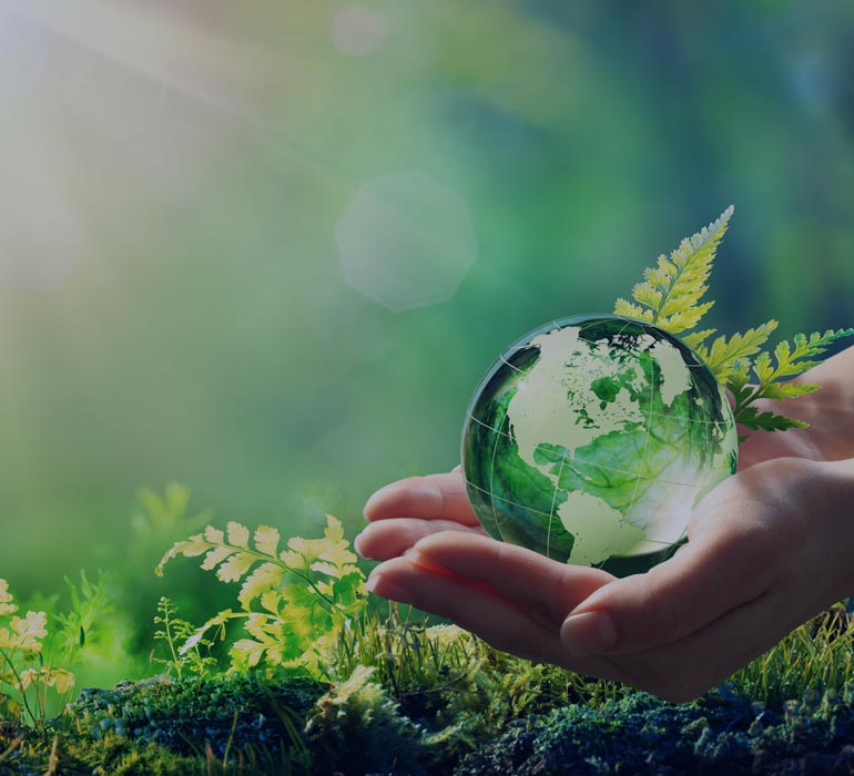 mains tenant la planète terre dans la nature