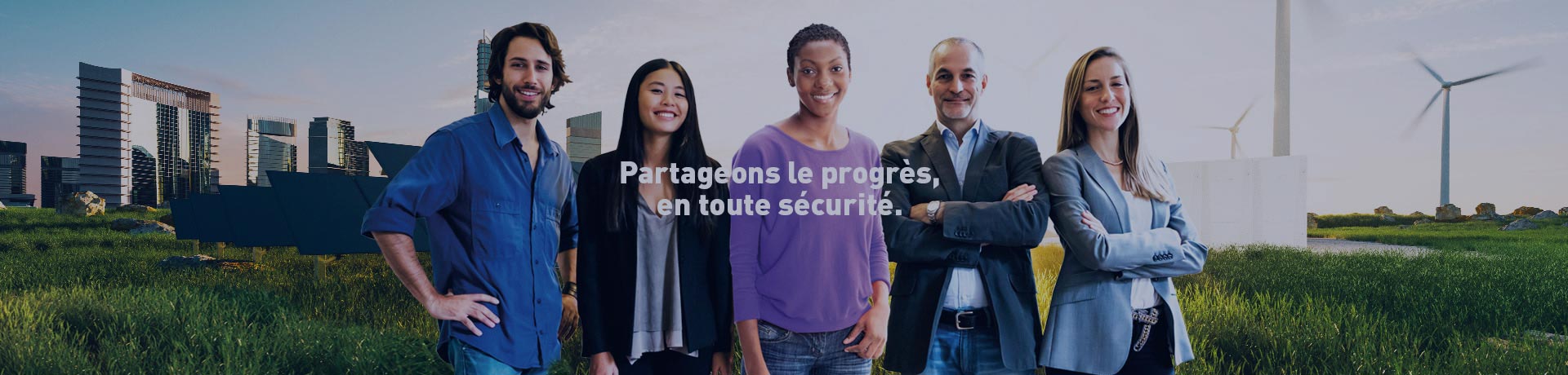 5 collaborateurs avec une ville en fond