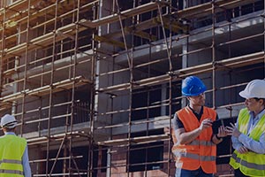 People talking on a construction site